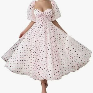 NWOT Comxiba Heart Pattern Tulle Tea Length Dress Sz 12